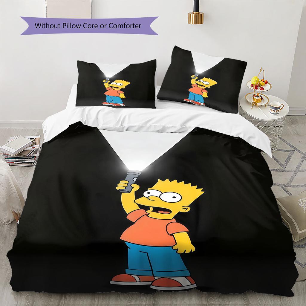 Bart Simpson The Simpsons Pattern Bedding Home Decoration Birthday Gift ( 1 duvet cover + 2 pillowcase, without core),fan merchandise.