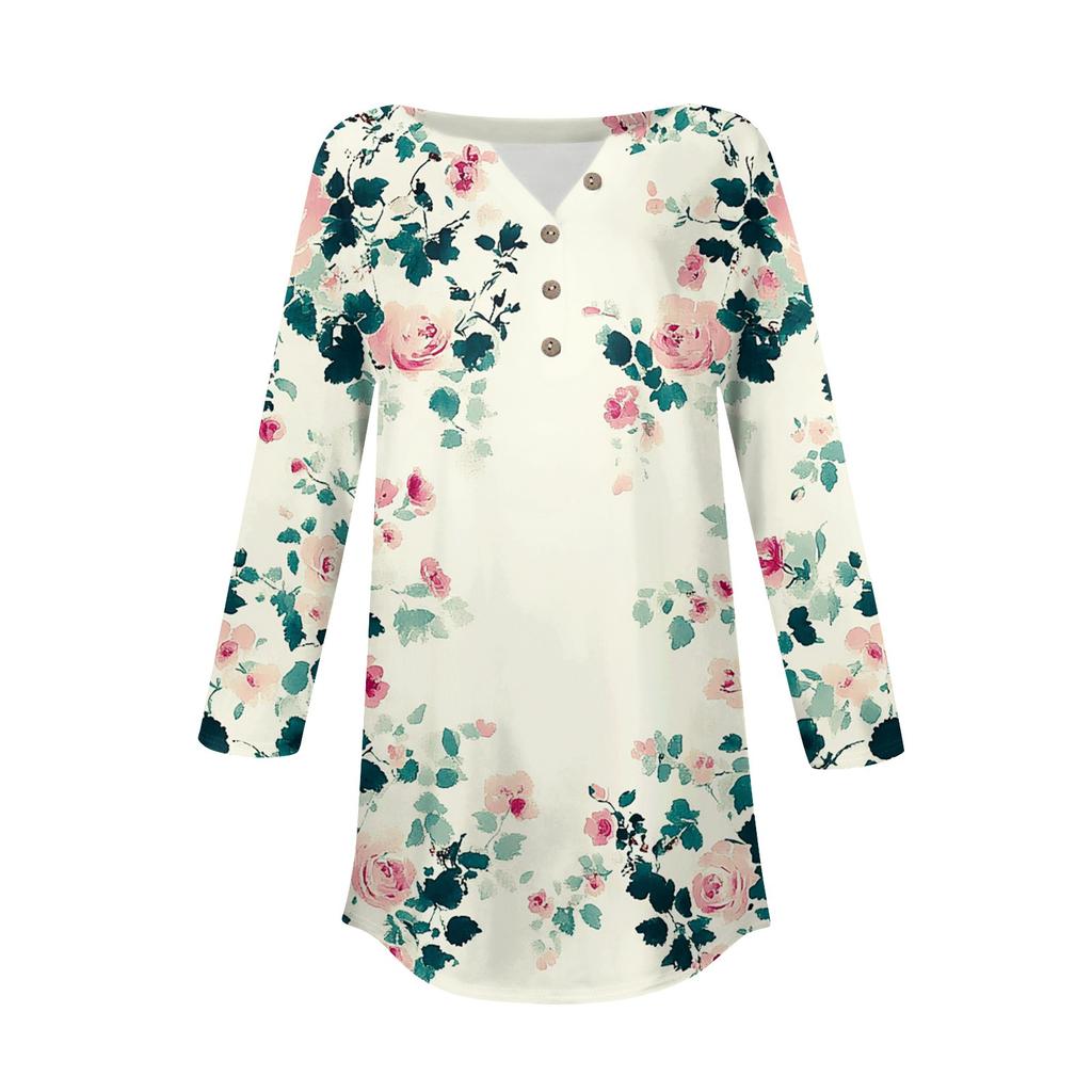 Женская мода свободный воротник на пуговицах с принтом рукав 3/43/4 футболка топы пуловер