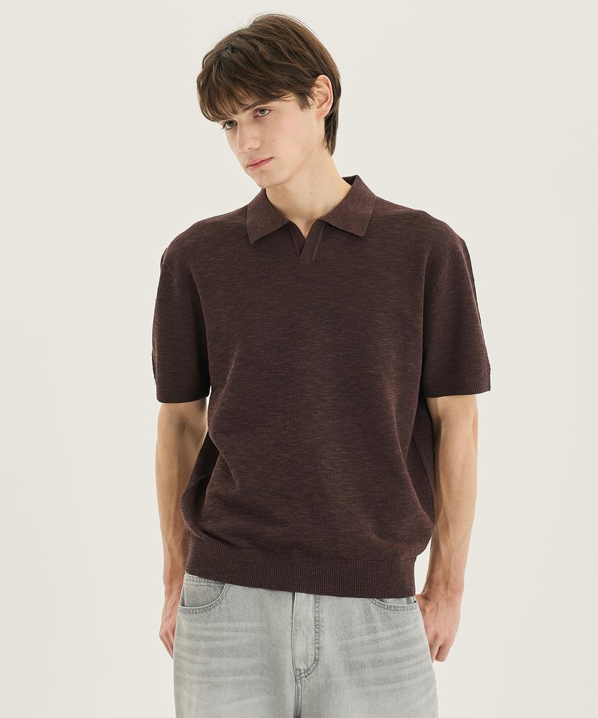 MINDBRIDGE [2Pack] Washable Linen-Like Slit Neck Collared Short Sleeve Knit - 5 Colors