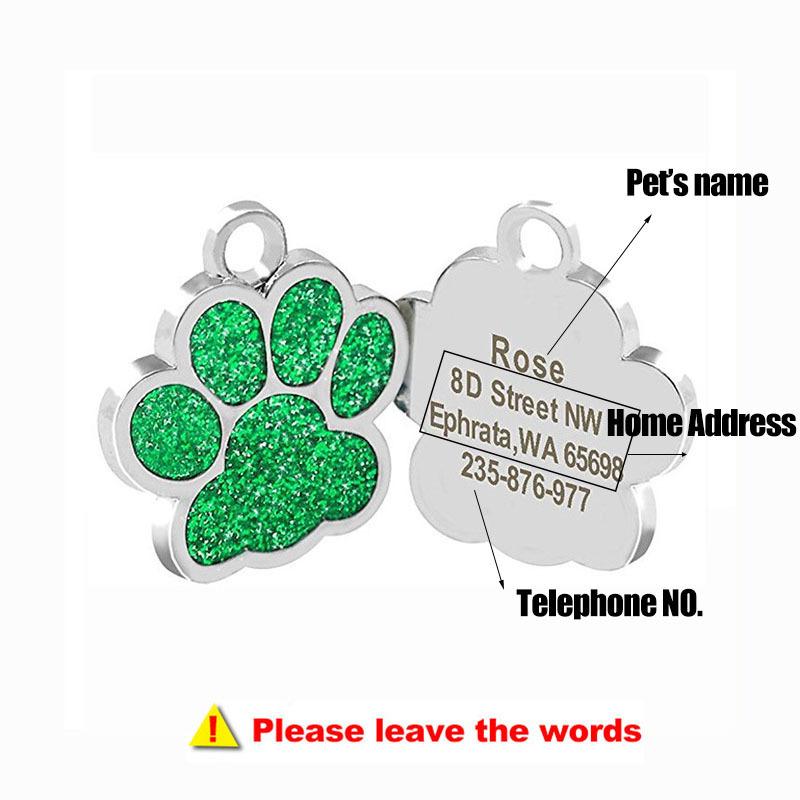 Personalized Customized Dog ID Tag Engraving Metal Pet Cat Name Tags Collar Accessories Pendant Nameplate Glitter Keyring
