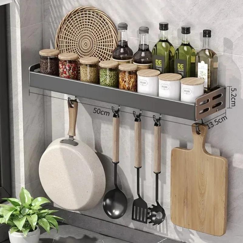 Wall Mounted Kitchen Storage Rack Waterproof Seasoning Storage Shelf Household Knife Holder Space Aluminum Cutting Board Rack