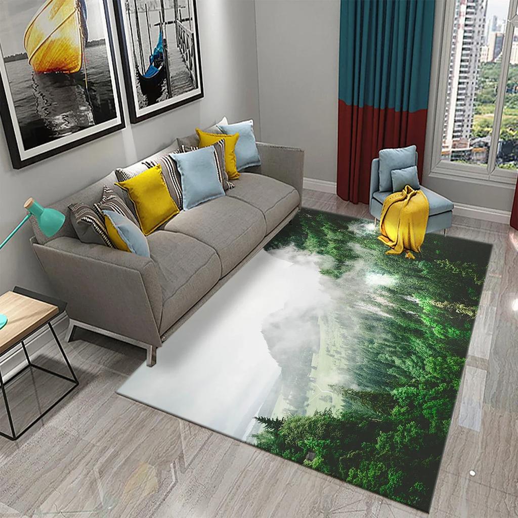 Дымчатый Лес Ковер Зеленые Деревья Горный Ковер Натуральный Пейзаж Прямоугольные Ковры Коврики для Йоги Декор для Спальни Гостиной Придверный Коврик
