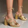 Модная роскошная летняя обувь для женщин, сандалии, шлепанцы, высокие каблуки, ремешки на щиколотке, сексуальные золотые туфли для вечеринки и свадьбы, женские, большого размера 44 50