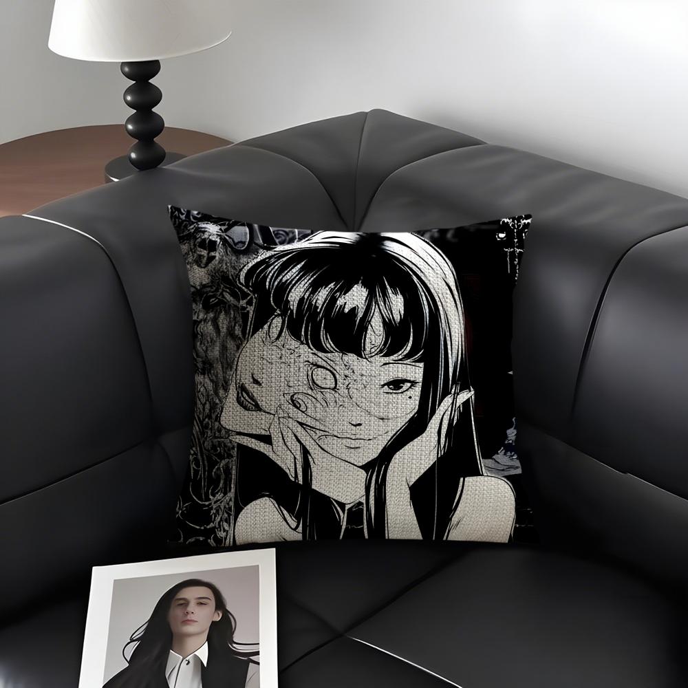 TTomie JunjiitoesS Comic Cushion Cover Natural Linen Organic Fabric DoubleSided Printing Sofa Home Decor Gift Pillow Case