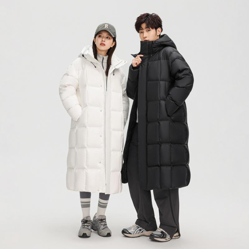Модная длинная мужская зимняя пуховая куртка 2025 года - Белый утиный пух, Повседневный гонконгский стиль, Однотонная, Теплая верхняя одежда