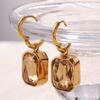 Hot Stainless Steel Geometric Square Zircon Earrings Necklace Women's Fashion High-end Retro Temperament Versatile Jewelry Gift