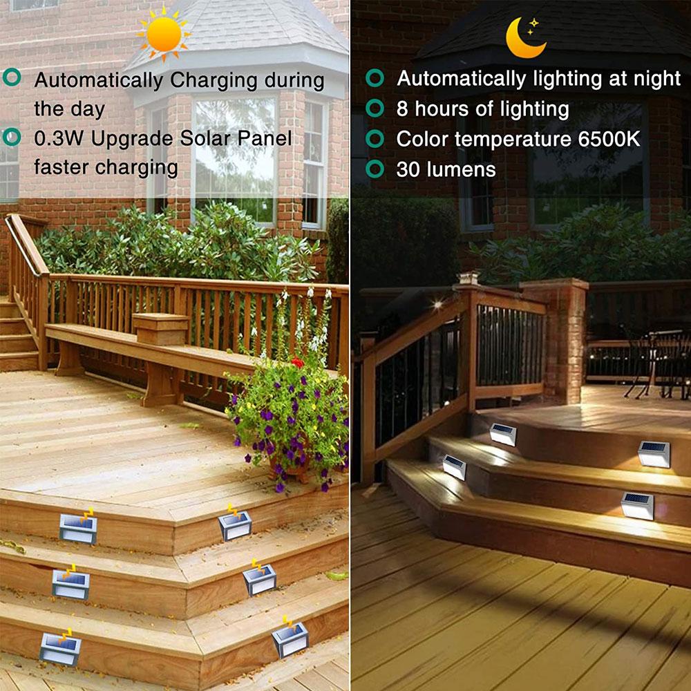 Led Solar Stainless Steel Wall Lamps Auto Light Sensor 3leds Wireless Lights Waterproof Cold Warm White Charge Step Fence Modern