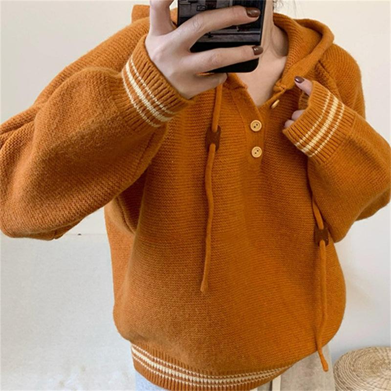 Южная Корея Тондэмун ленивый ветер повседневный свитер с капюшоном вязаный свитер осень и зима новый свободный свитер замедляющий старение женский топ