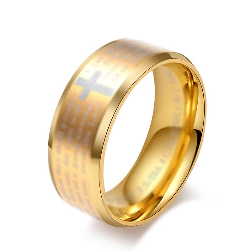 European and American Inspirational Cross Scripture Titanium Steel Ring Ring