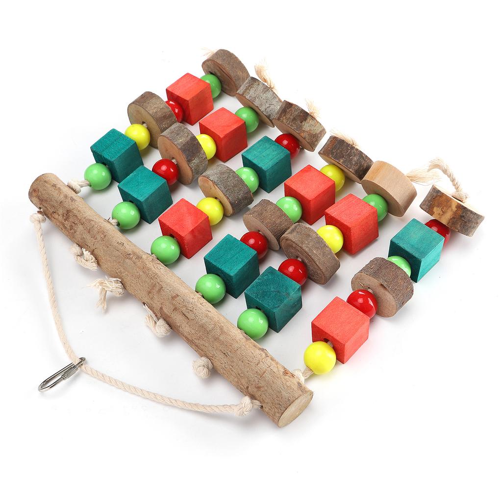 Hanging Chewing Toy Multicolored Natural Wooden Bird Tearing Blocks for Large ParrotS