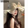 French Lace Bow Straw Hat for Women Sweet Summer Sun Hat Beach Vacation Flower Sun Hat