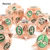 7 Pcs Copper Green Meteor Hammer Metal Dice Solid Metal Polyhedral Dice Set Suitable for Role-Playing RPG  Board Game Card Game