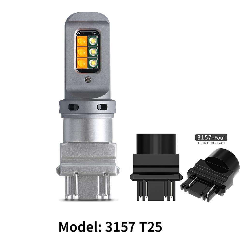 Светодиодная лампа 1157 BAY15D T25 3157 T20 7443 2 в 1, автомобильная светодиодная лампа Canbus, указатель поворота, ДХО для автомобиля, двухцветная лампа, белая, желтая, 12 В