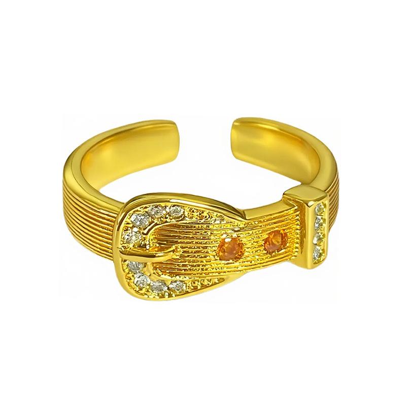 Medieval Vintage Brushed Zircon Chinese Knot Belt Open Ring Light Luxury Retro Ring