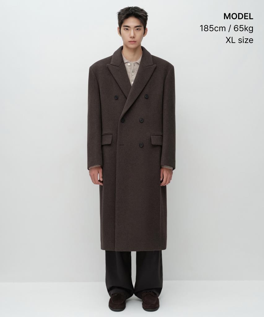 MUSINSA STANDARD Cashmere Blend Daddy Shoulder Double Long Coat [Heather Brown]