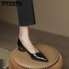 Single Shoe Women's Thick Heel Soft Sole Shallow Mouth Pointed Versatile Flat Bottom Work Leather Shoes