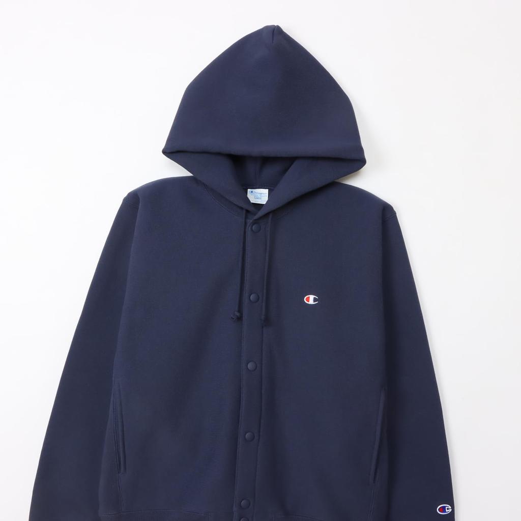 Длинная толстовка с капюшоном One Point REVERSE с застежкой-кнопкой темно-синего цвета [Champion], рукав, 11,5 унций, подкладка, логотип, плетение(р) Толстовка, C3-A120, мужская,