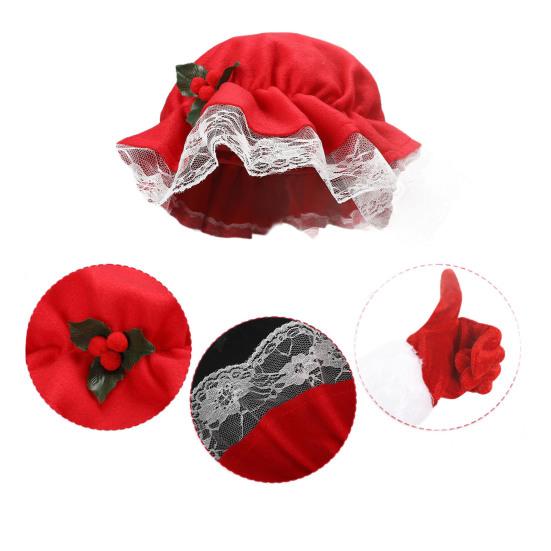 Mrs. Claus Costume for Adult Women Santa Claus Red Berry Bonnet Mob Cap