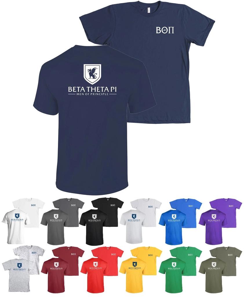 Beta Theta Pi Fraternity Bella + Canvas Shirt Men of Principle Coat of Arms