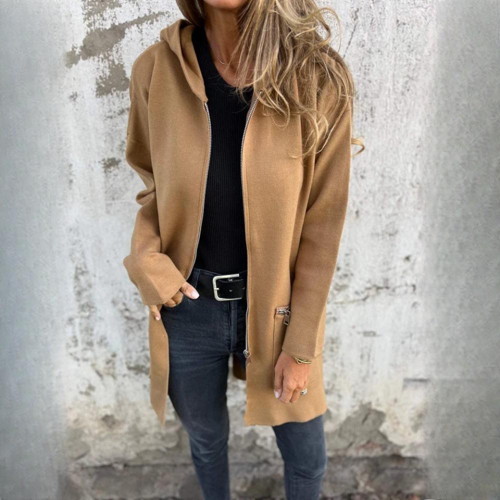 QICED Осень/Зима однотонная повседневная куртка с капюшоном на молнии