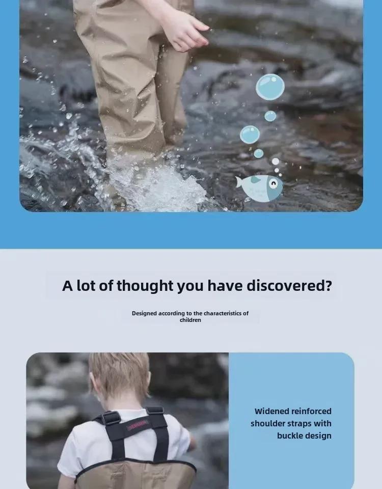Children's Ultra-Light Waterproof Bib Wading Pants - Full Body One-Piece for Beach and Kindergarten