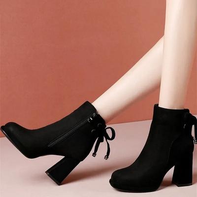 2024 Горячая Распродажа Женская Обувь Женские Ботинки Ретро Современные Ботинки Однотонные Молнии Круглый Носок Толстый Каблук Женские Ботинки