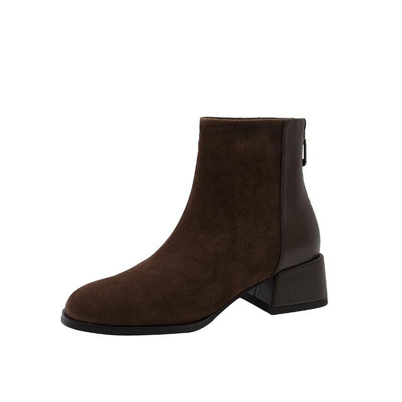 Women Boots Square Toe Chunky Heel Women Shoes Ankle Boots for Women Winter Platform Suede Shoes