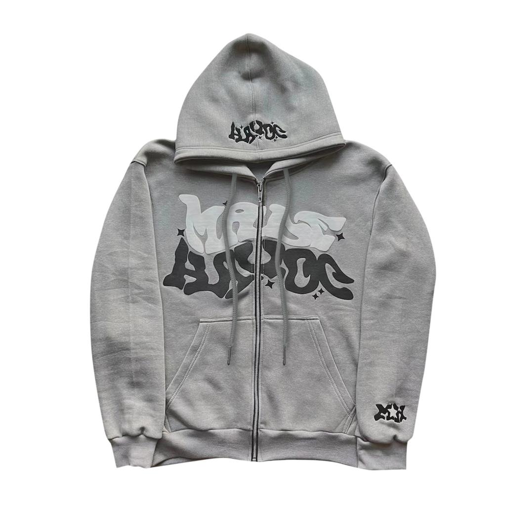 Street Fashion Print Hoodie Graphic Zip Up Hoodies Hip Hop Streetwear Oversized Vintage Outfit