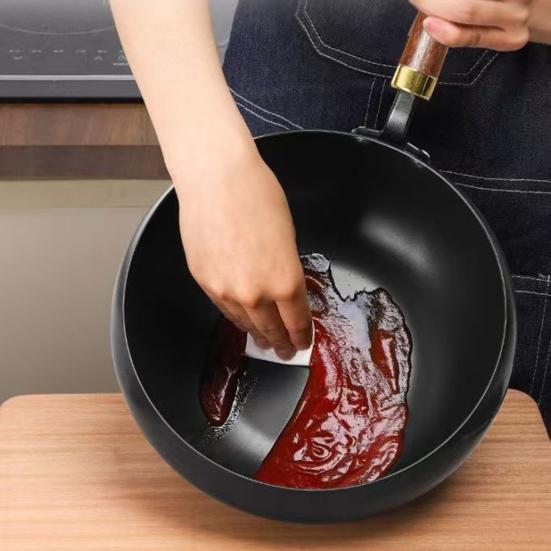 Традиционная сковорода вок из кованого железа с антипригарным покрытием, деревянной ручкой, сковорода для жарки, японская посуда для газовых и индукционных плит