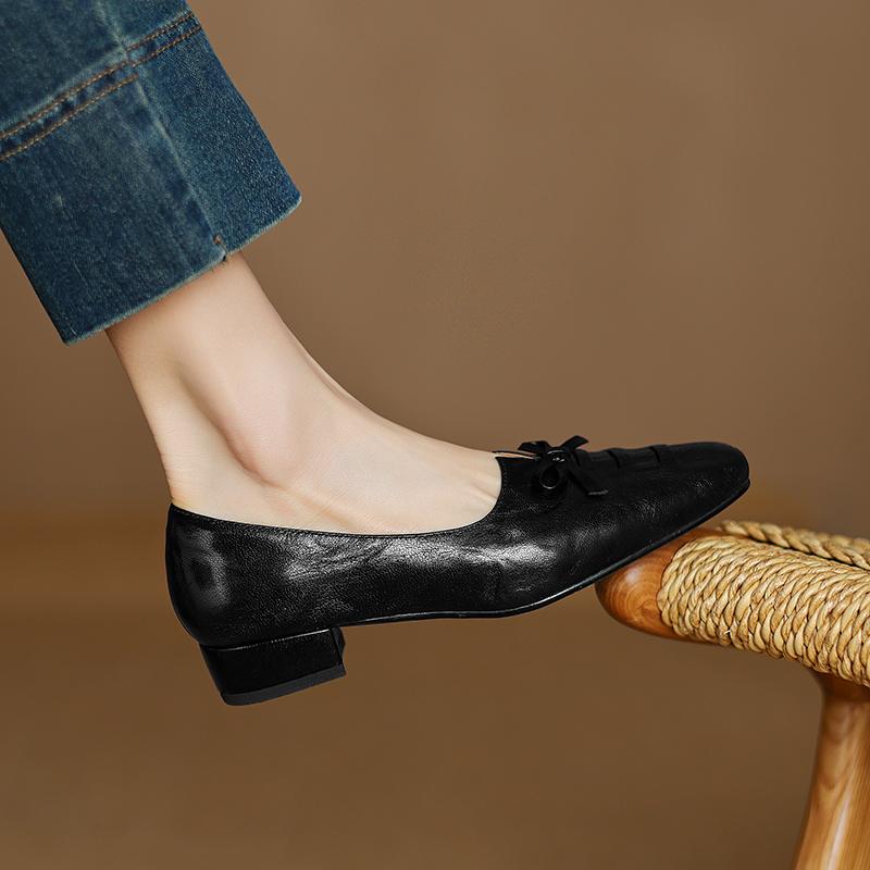 Мода 2025 Новое поступление Мягкая натуральная кожа Женские туфли на каблуке Квадратный носок Удобные Модные Повседневные Туфли на низком каблуке Обувь на четыре сезона
