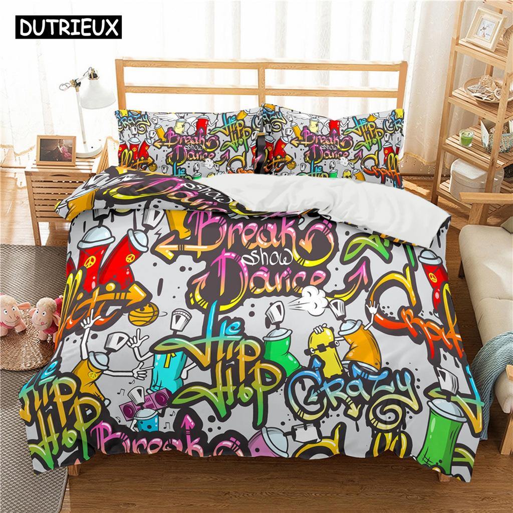 Комплекты постельного белья из полиэстера с рисунком в виде граффити для детей, комплекты постельного белья для мальчиков и подростков, комплект постельного белья размера «king size»
