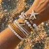 Starfish Multilayer Shell Bracelets Bohemian Wrap Charm Hand Chain New Conch Beaded Bangles  Gifts