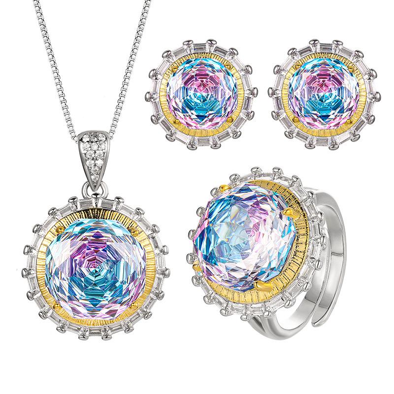 Ювелирные изделия Медное основание Золотое покрытие Имитация Тысячелетия Постепенное изменение цвета Круглый набор Главный камень 14-10 мм