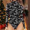 Women's Spring And Autumn One-piece T-shirt Slim Long Sleeve Half High Neck Vintage Printed Bodysuit Tops