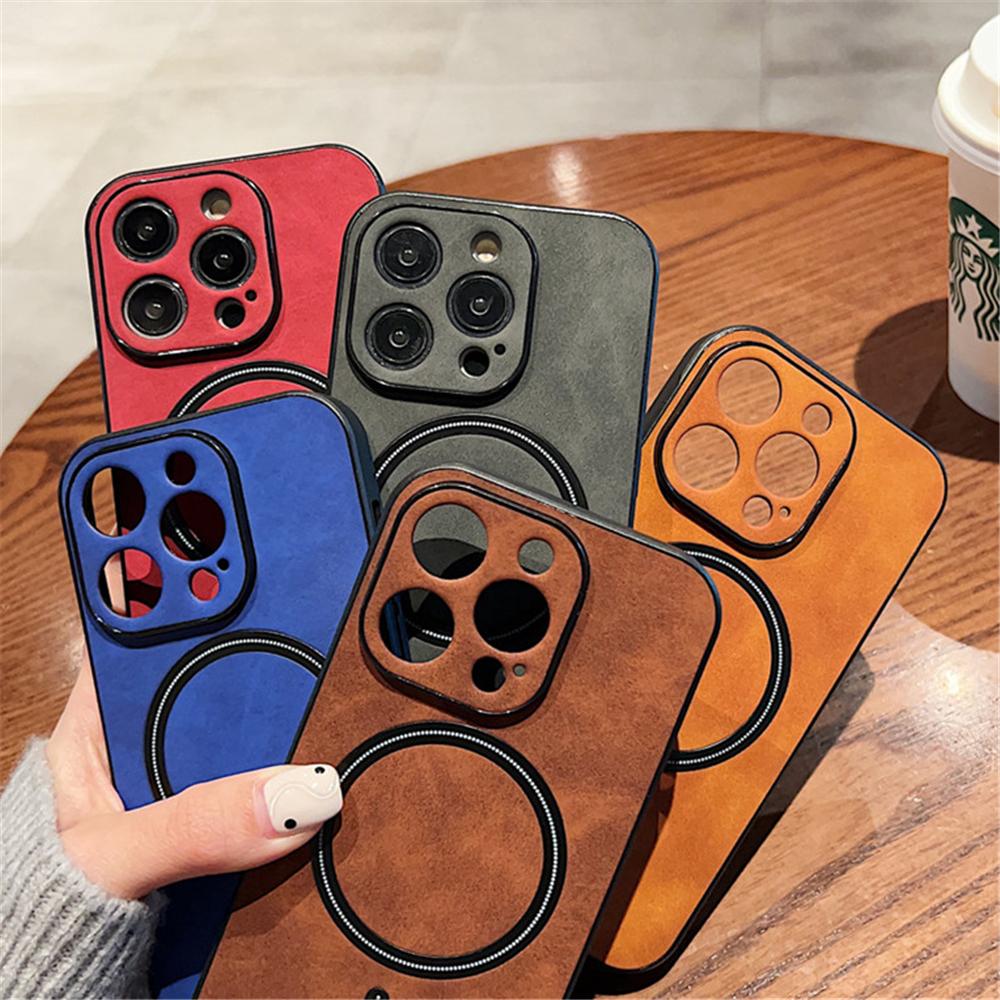 Кожаный чехол Magsafe Magnetic для iPhone 16 15 Pro Max 14 13 12 11 XR XS X Wireless Charge Silicone Camera Protection Cover