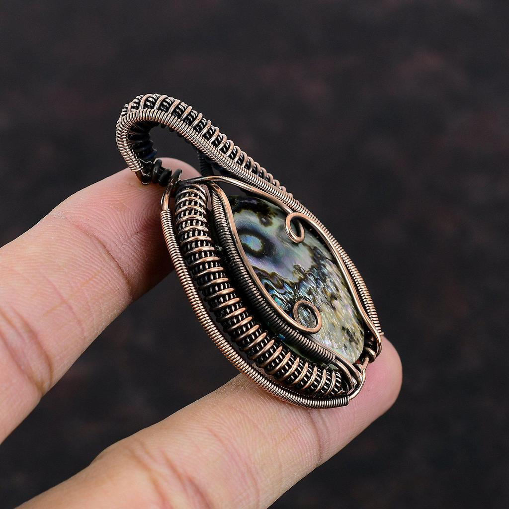 Подвеска из ракушки морского ушка, медная проволока, обернутая драгоценными камнями, кулон ручной работы, ювелирные изделия в стиле бохо, хиппи, подарок для женщин, медная проволока, обернутая подвеска