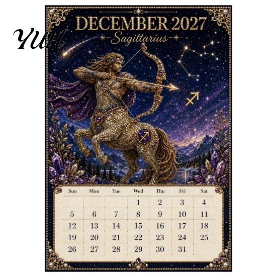 Beginner Friendly Bead Kit 2027 Twelve Zodiac Art Calendar Kit, Handmade Rhinestone Painting 12 Month Wall Hanging Calendar, Beginner-Friendly