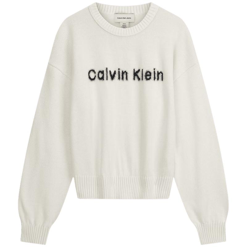 Calvin Klein Женский хлопковый вязаный топ с круглым вырезом и логотипом