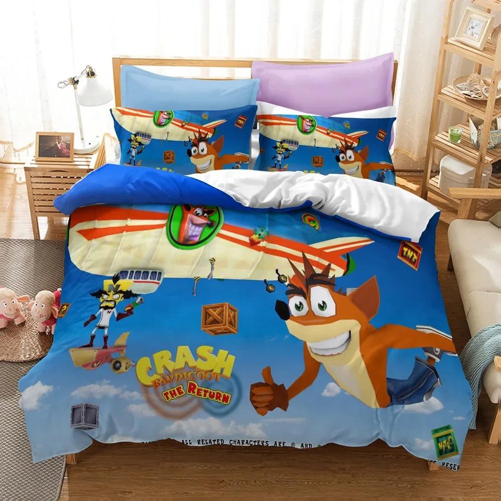 Комплект постельного белья с 3D-принтом Crash Bandicoot, игровой мультяшный пододеяльник, двуспальный, двуспальный, двуспальный, двуспальный, для взрослых и детей, постельное белье, пододеяльник