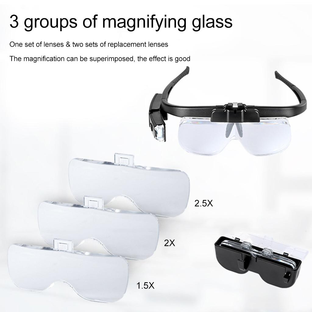 Светодиодная повязка-лупа на голову, козырек, ручная лупа, 6 линз