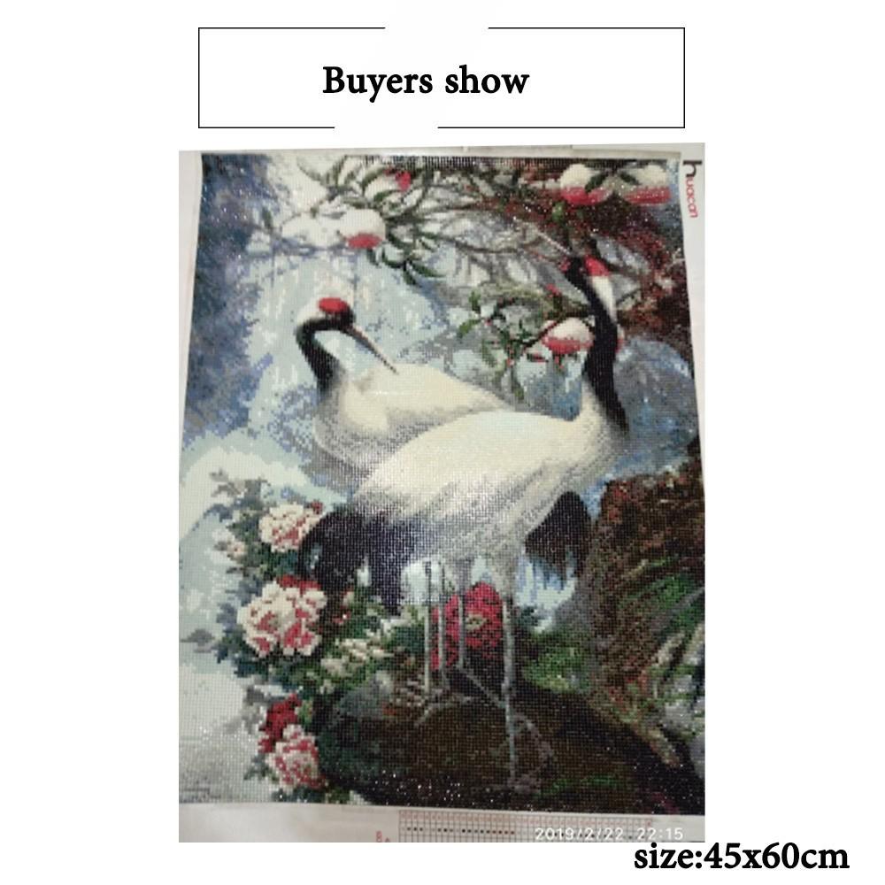 Huacan 3D Diamond Embroidery Red-crowned Crane Painting Cross-stitch Round Rhinestone Painting Wall Sticker