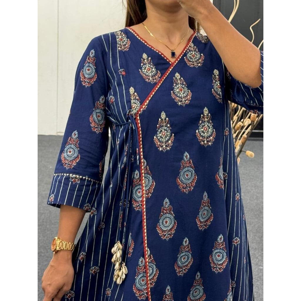 Women Indian Pakistani Kurta Pant Dupatta Suit Set Party Wear Top Tunic Kurti VF-1895a