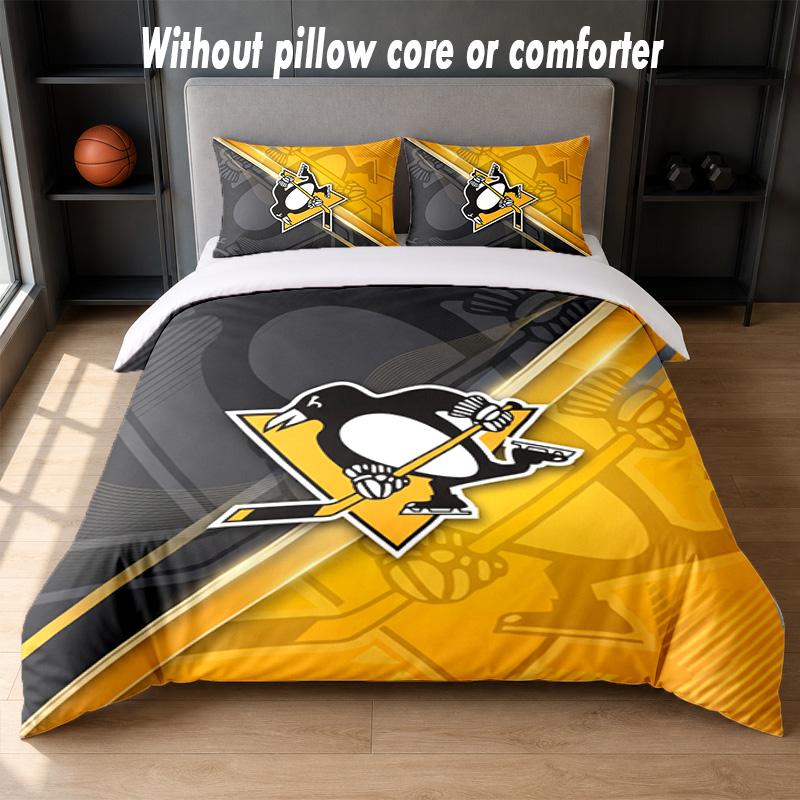 Дизайн Pittsburgh Penguins Постельное белье Комплект 1 пододеяльник + 2 наволочки Мягкое дышащее домашнее постельное белье