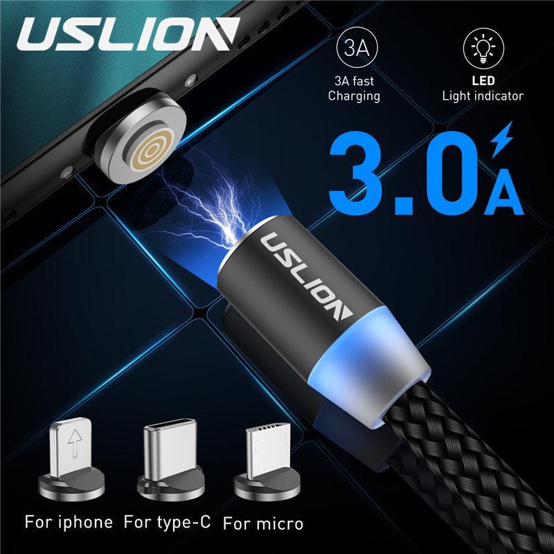 USLION 3A Магнитный USB-кабель для iPhone Кабель Micro USB Type C Магнитное зарядное устройство для быстрой зарядки Кабель Micro USB