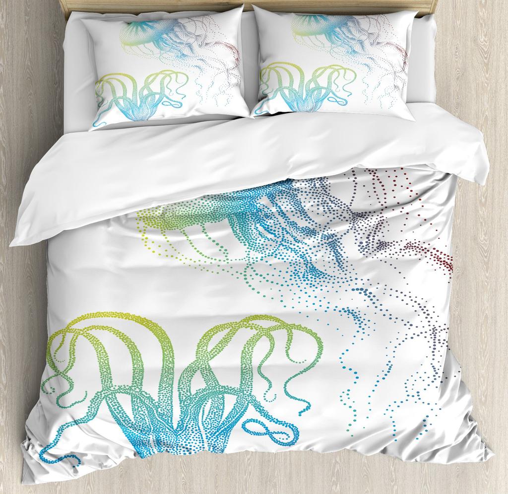 Octopus Duvet Cover Set Blue Octopus Undersea Animals Comforter Cover Kids Teens Boys Room Decor Polyester Bedding Duvet Covers