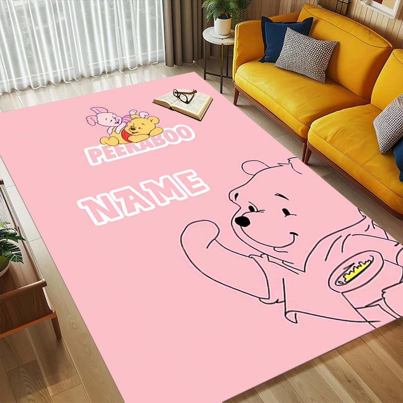 Custom Name Pooh Bear Living Room Non-Slip Area Rug Soft Carpet for Bedroom Kids Playroom Sofa Office Home Decor Doormat