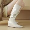 Cow Leather Autumn Winter Shoes Wedges Heels Long Boots European Style Pleated Keep Warm Thigh High Boots