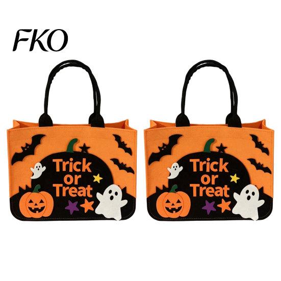 Halloween Photo Prop Bag Trick or Treat Bag, Felt Goodie with Pumpkin Ghost Patches, Or Candy Holder Large Tote for Kids, Party Favor,