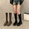 Retro Suede Long Tube Women's Autumn and Winter New Black Thick-soled Small Thin Elastic Boots