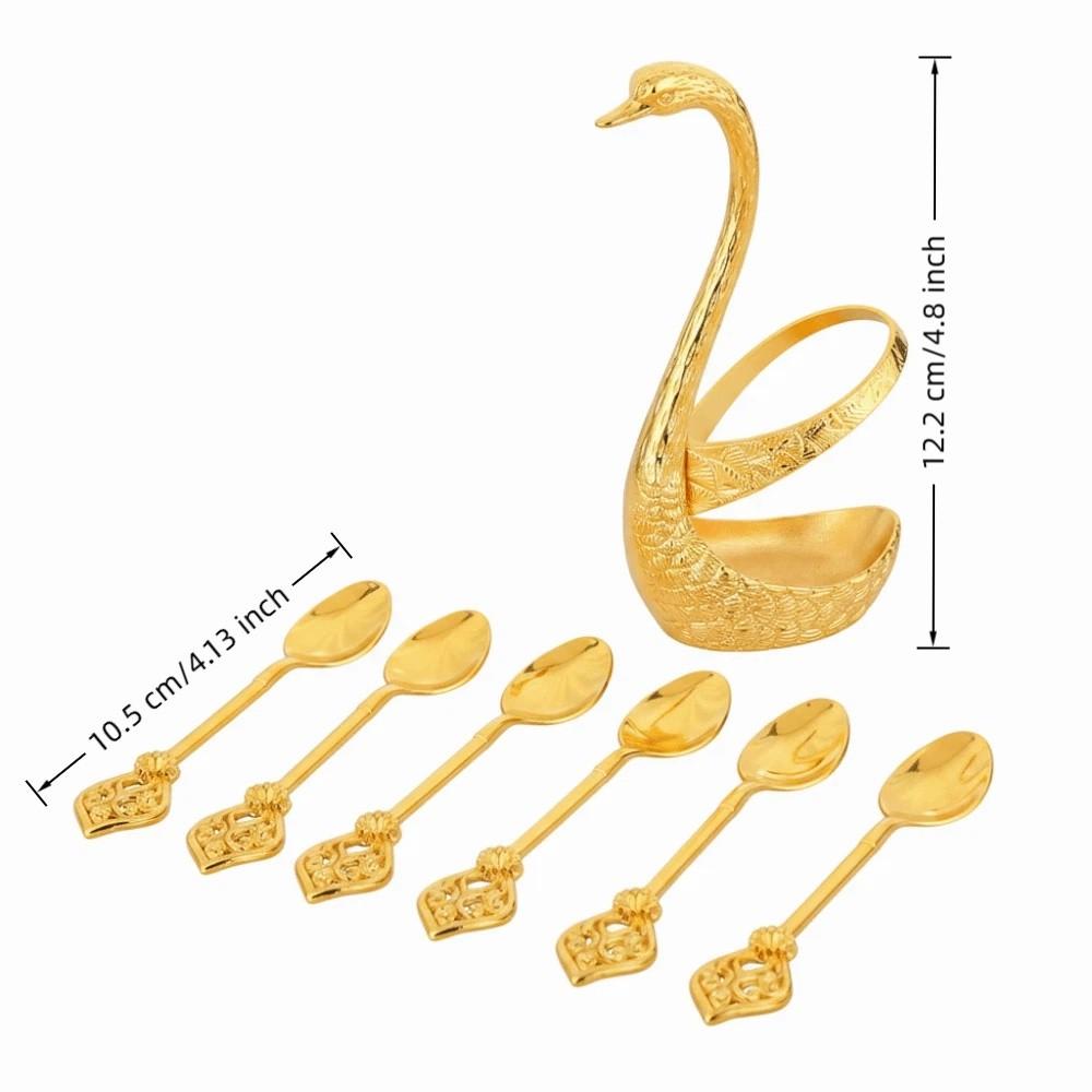 6Pcs Zinc Zinc Zinc Alloy Luxury Dessert Utensils with Swan Shaped Base Dessert Spoon Kitchen